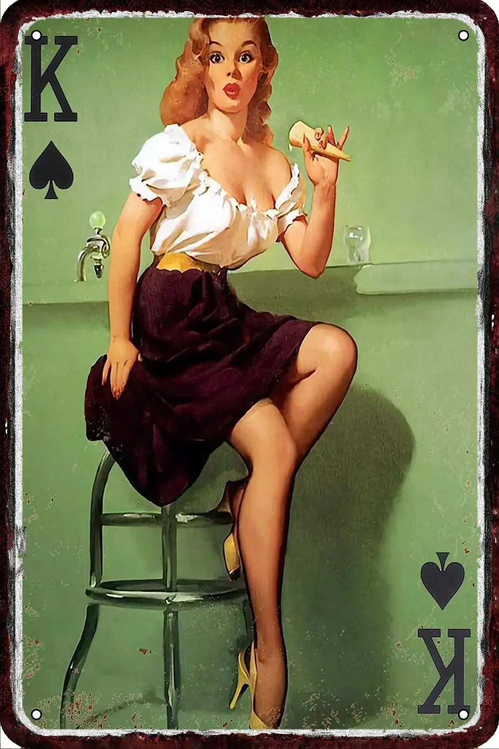 Metal Signs Pin Up Girl Vintage Tin Sign Sexy Poker Woman Wall Retro Art Funny Decorations for Home Man Cave Bedroom Bar Bathroo