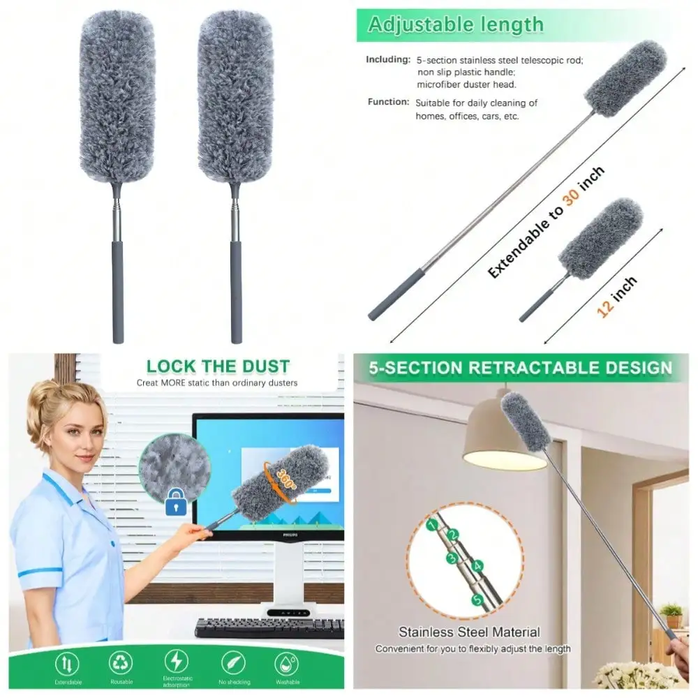Extendable Microfiber Duster For Cleaning With Washable Head Small Duster For Office Car Window And Furniture image 2