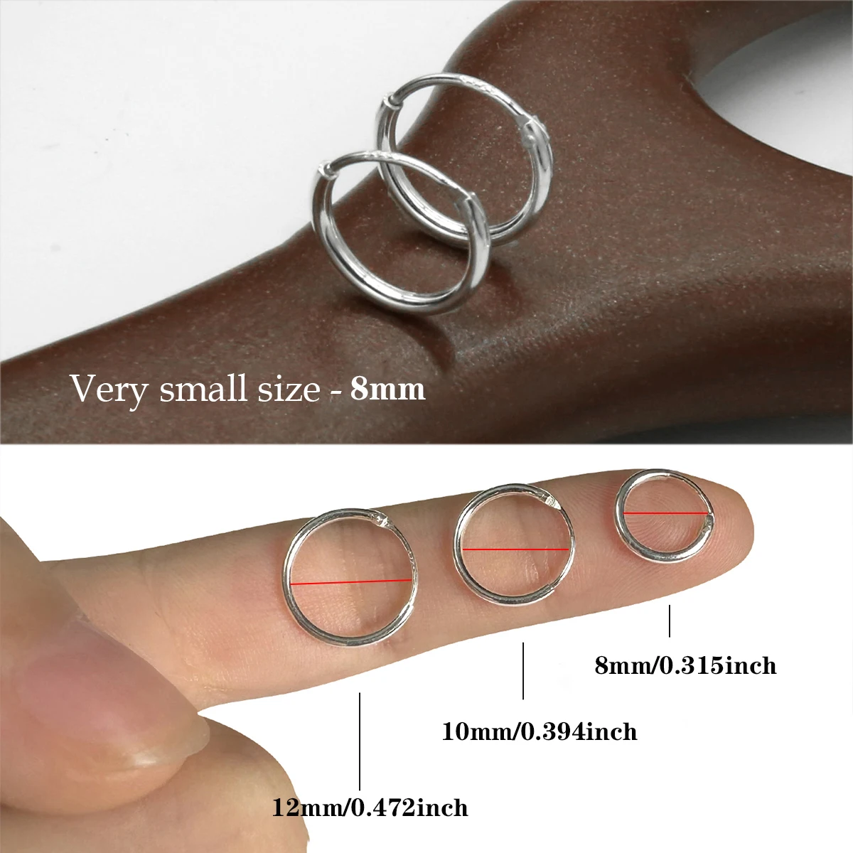Women Sterling Silver 925 Jewelry Simple Round Size 8mm/10mm/12mm Hoop Earring Fashion Pull Button Silver Piercing Earring New