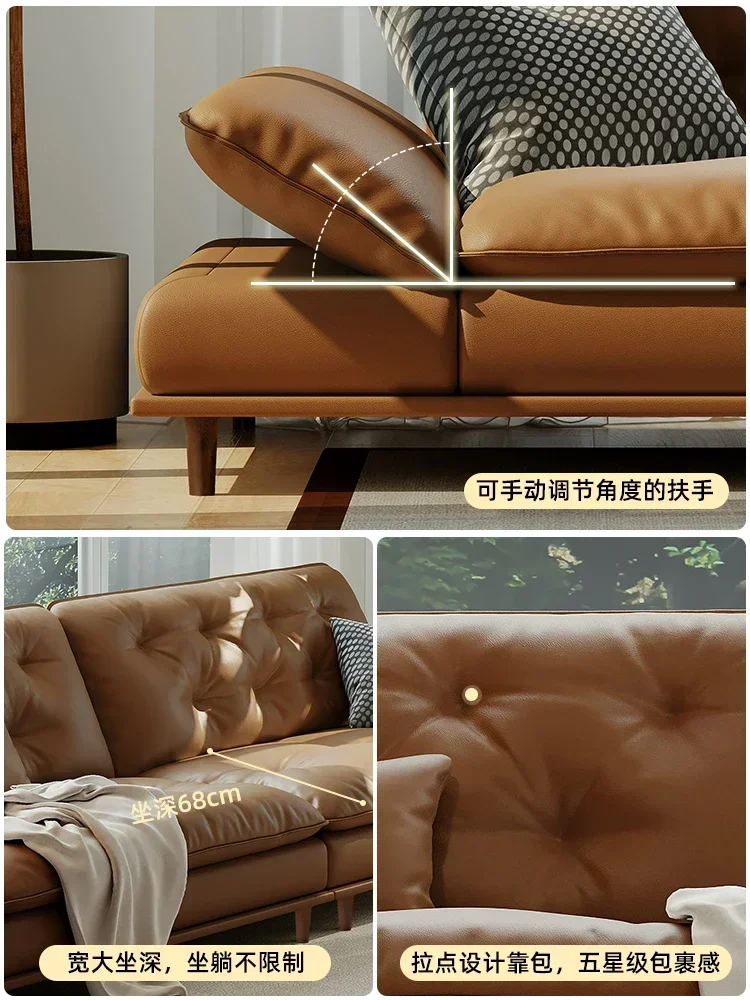 Leather Sofa Living Room Light Luxury High-Leg Straight Top Layer Cowhide