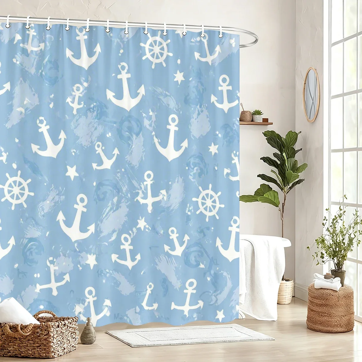 Vibrant Themed Polyester Bathtub Curtain - Cute & Nautical Patterned Bathroom Decor, Stylish Shower Curtain for Home Use