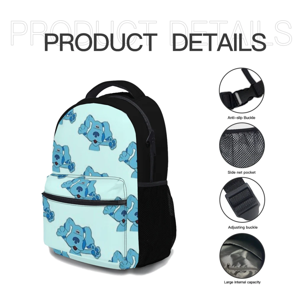 New Fashionable  Blue Backpack Bag Large Capacity Trendy Book Bag Multi-pockets Adjustable 17inch