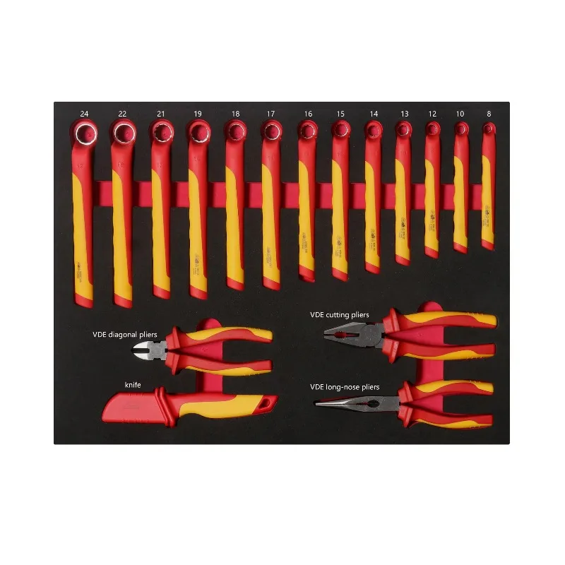 

17PCS EVA Foam Tray 8-24MM Open End Wrench VDE Insulated Electrician Tool Set Insulation Wrench Pliers Set