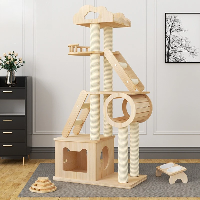 Factory Direct 2026 Solid wood  climbing frame is small and does not occupy an area of  cat nest integrated cat scratching colum
