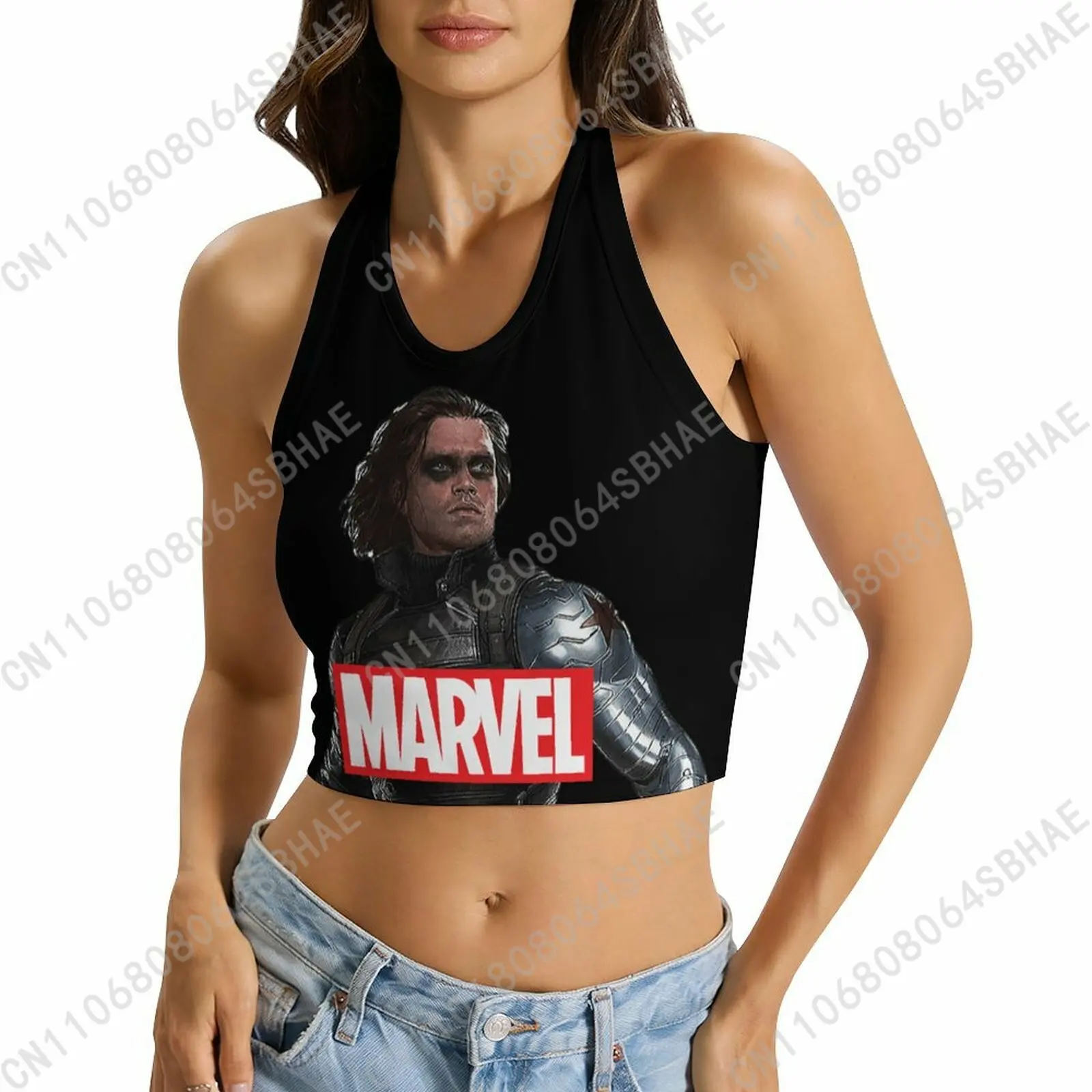 

Marvel Bucky Barnes Custom Photo Women's Halter Top Personalized Picture Tie Back Cami Upload Your Gift Wife Girlfriend Cosplay