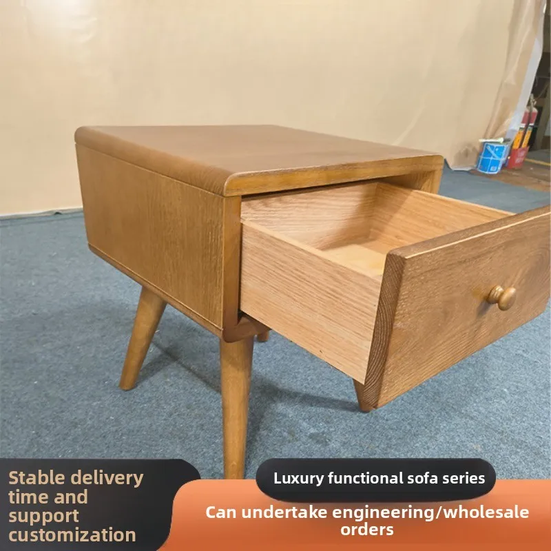 Medieval style hotel private house villa large flat floor, red oak pure solid wood mini log wind bedside table