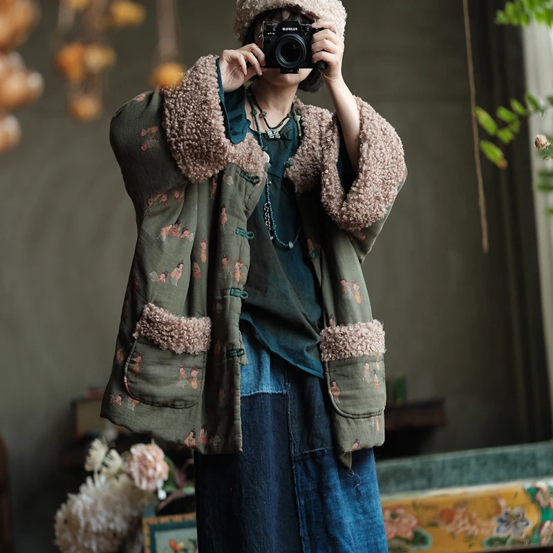 

Женские повседневные парки большого размера, Новое поступление, зима 2025 года, винтажный стиль, свободные женские толстые теплые хлопковые пальто с двойными карманами M2032