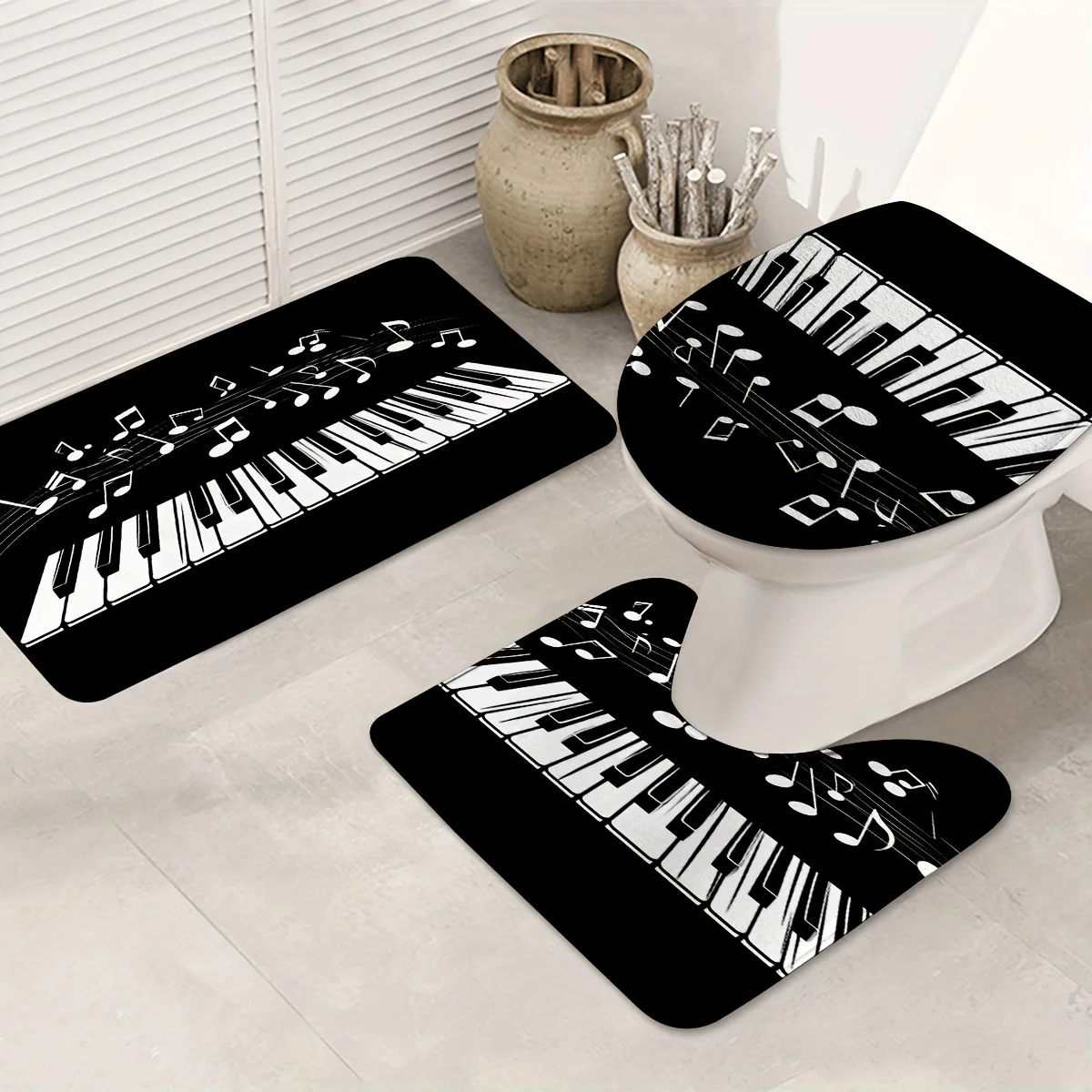 

Выкройка фортепианных нот из 3 предметов, U-образный коврик, нескользящий коврик, коврик для крышки унитаза, подходит для украшения ванной комнаты.
