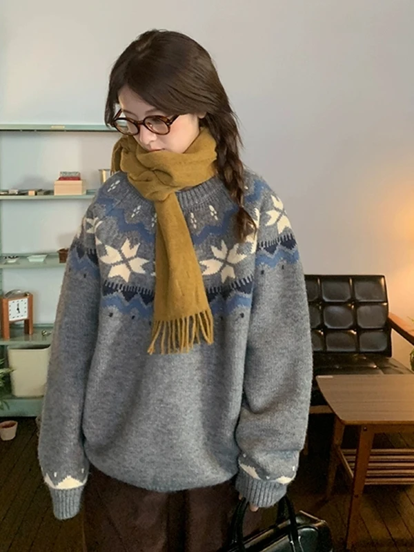 ルーズシサスアソーベル女性用セーター秋冬新作スレフェスニットロングスリーブラウンドネックプルオーバートップ