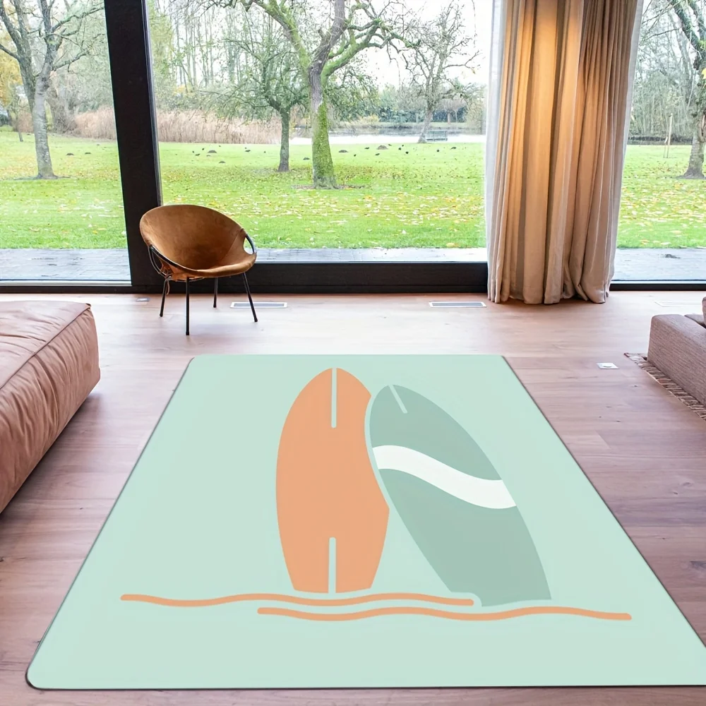 Summer Surfboard Theme Flannel-printed floor mats are slip-resistant Suitable for living room bedroom terrace garden carpets