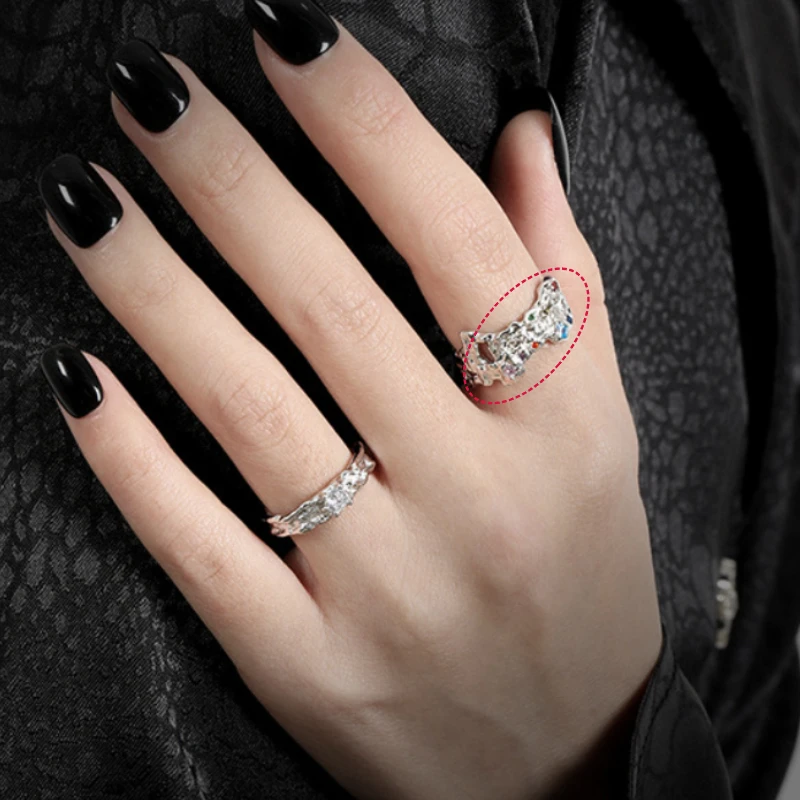 Fashion S925 Sterling Silver Ring Inlaid Colored Zircon Rings Original Texture Designer Jewelry for Charms Woman Gift Factory