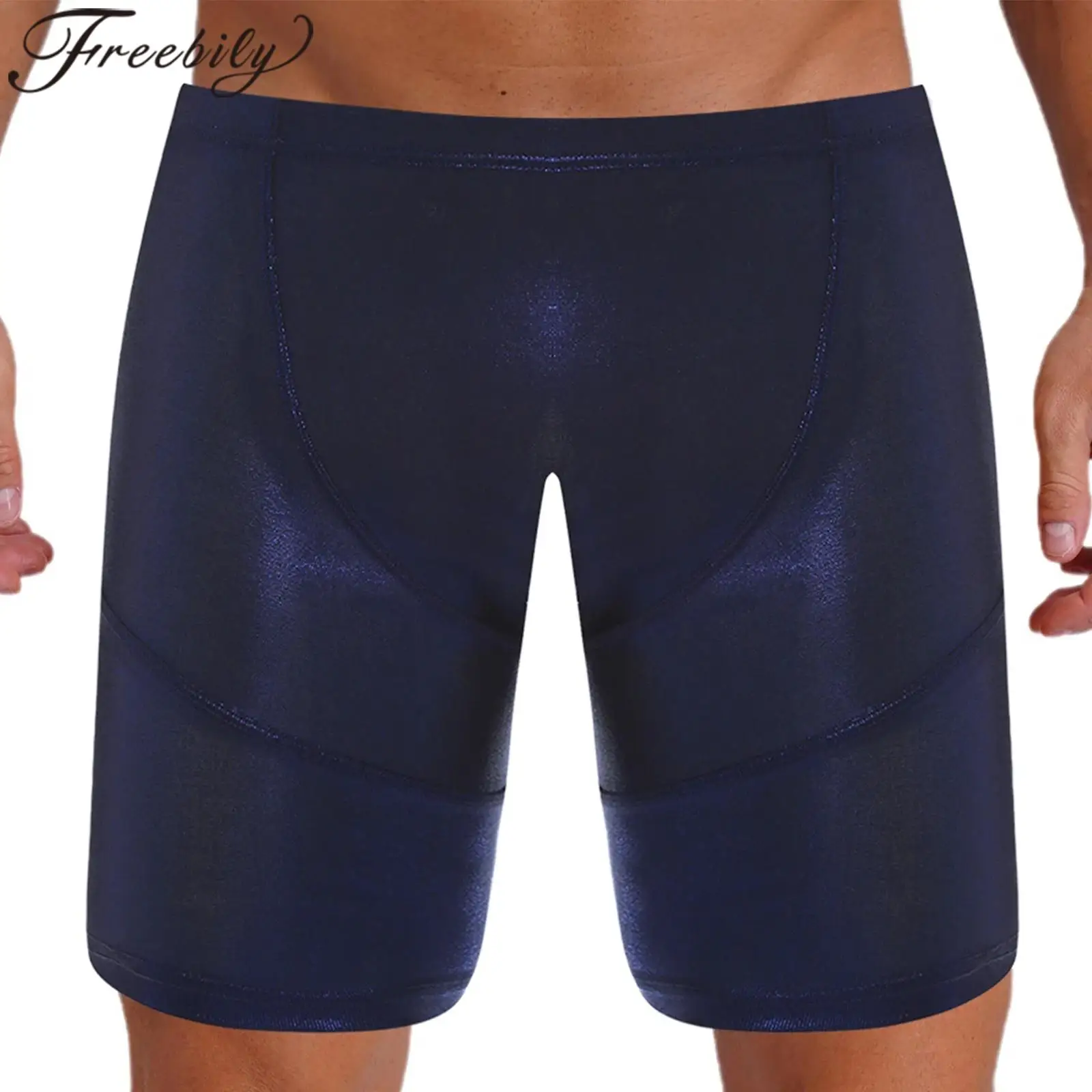 

Мужские блестящие плавки металлик, шорты с эластичной резинкой на талии, облегающие шорты-боксеры, компрессионные шорты, шорты для спортзала, брюки-мешочки