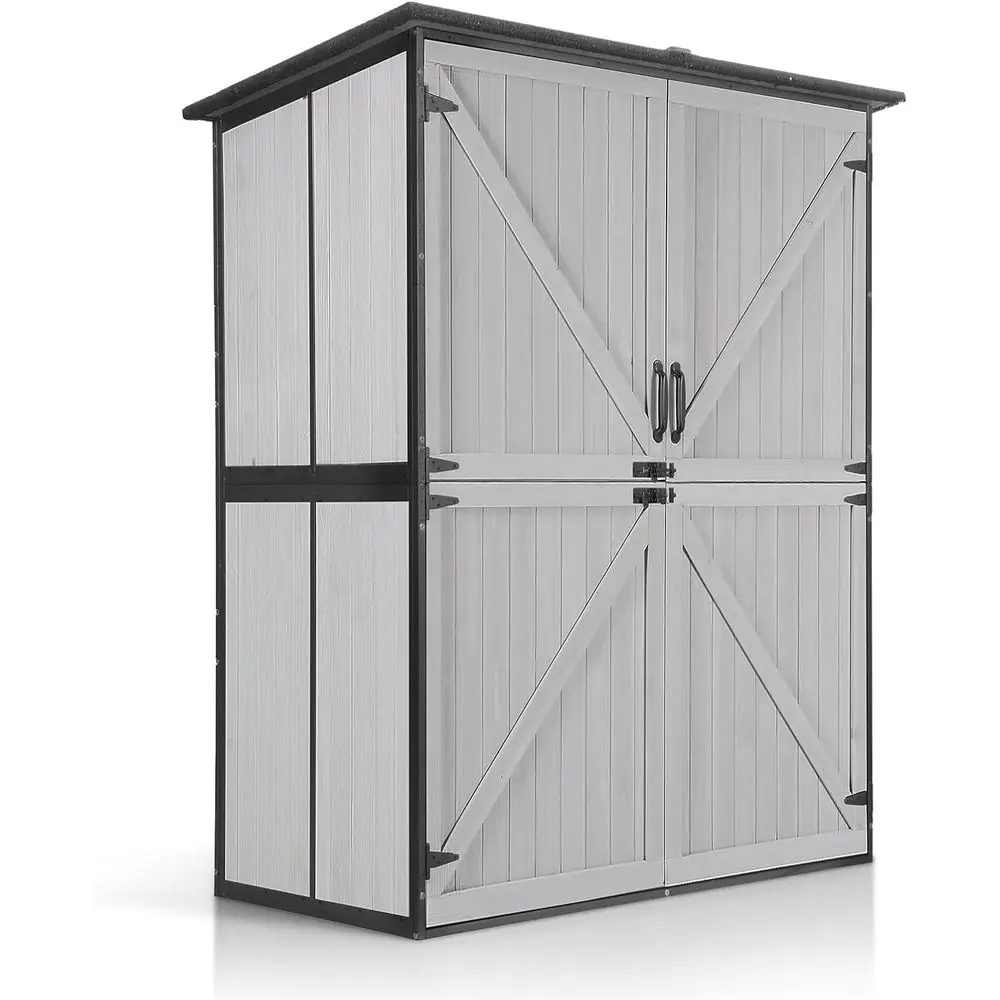 

Outdoor Storage Cabinet with Metal Construction and Waterproof Garden Tool Storage, Adjustable Shelves, 55 Long, White