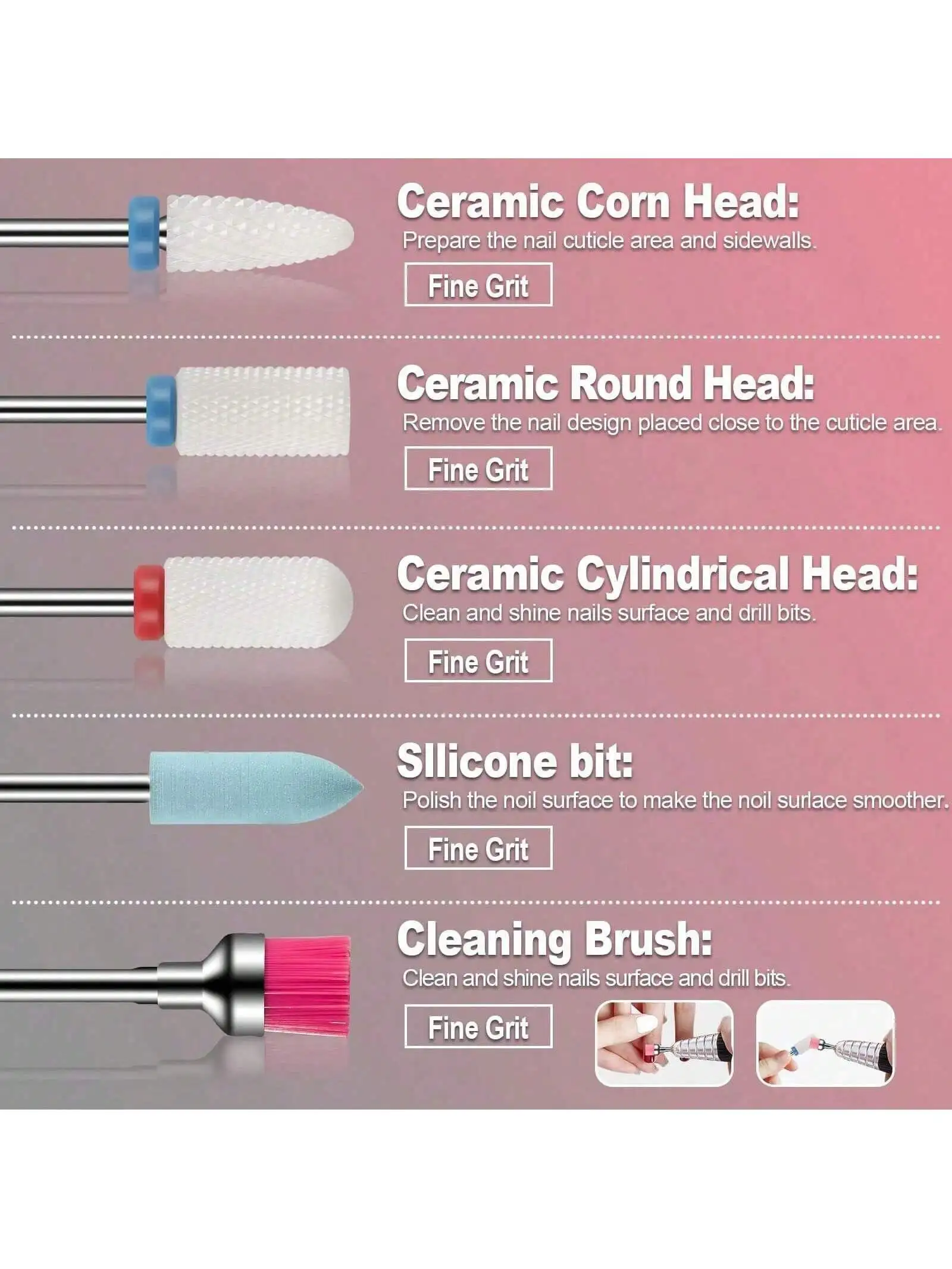 13個入りセラミックダイヤモンドネイルドリルビットセット - アクリル＆ジェルネイル用カーバイドキューティクルリムーバー、ホームサロン用マニキュア・ペディキュアツール