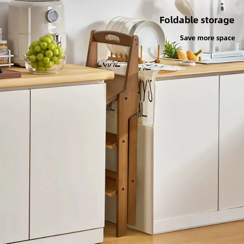 مقعد مرتفع للمطبخ متعدد الوظائف، مقعد سلم ثلاثي الخطوات، مقعد سلم قابل للطي، مقعد صغير سميك، كرسي بار #3