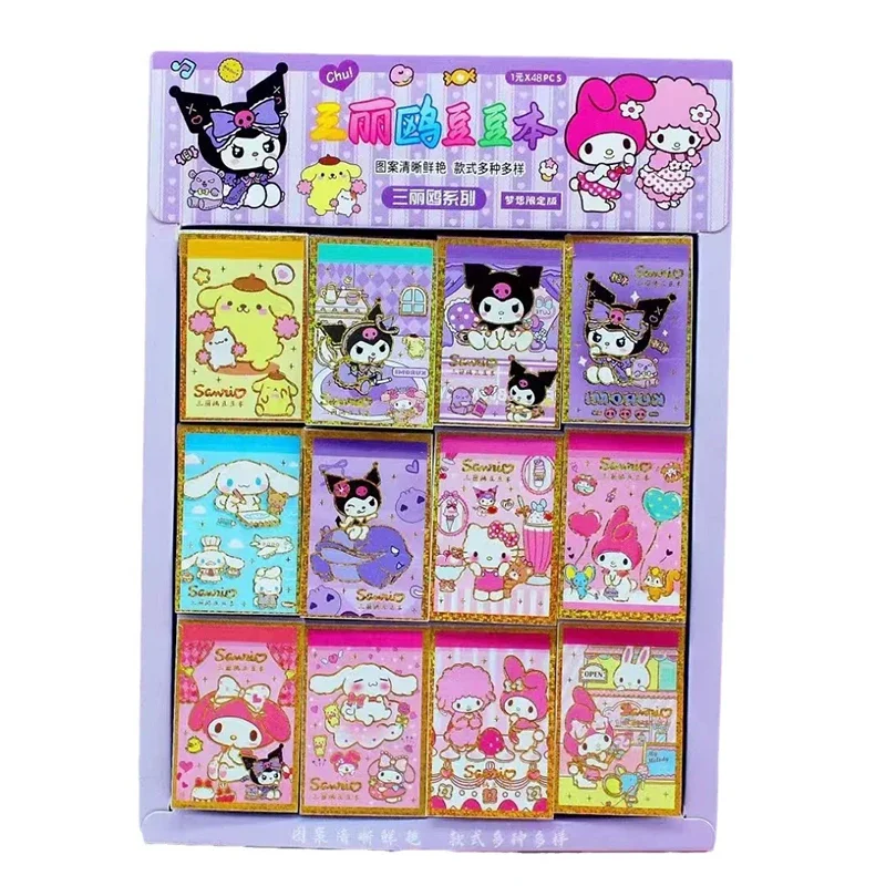 Imagem -04 - Sanrio Sticker Mini Livro Kawaii Olá Kitty Melody Kuromi Cinnamoroll Adesivos Papelaria Infantil Estudante Material Escolar 48 Pcs