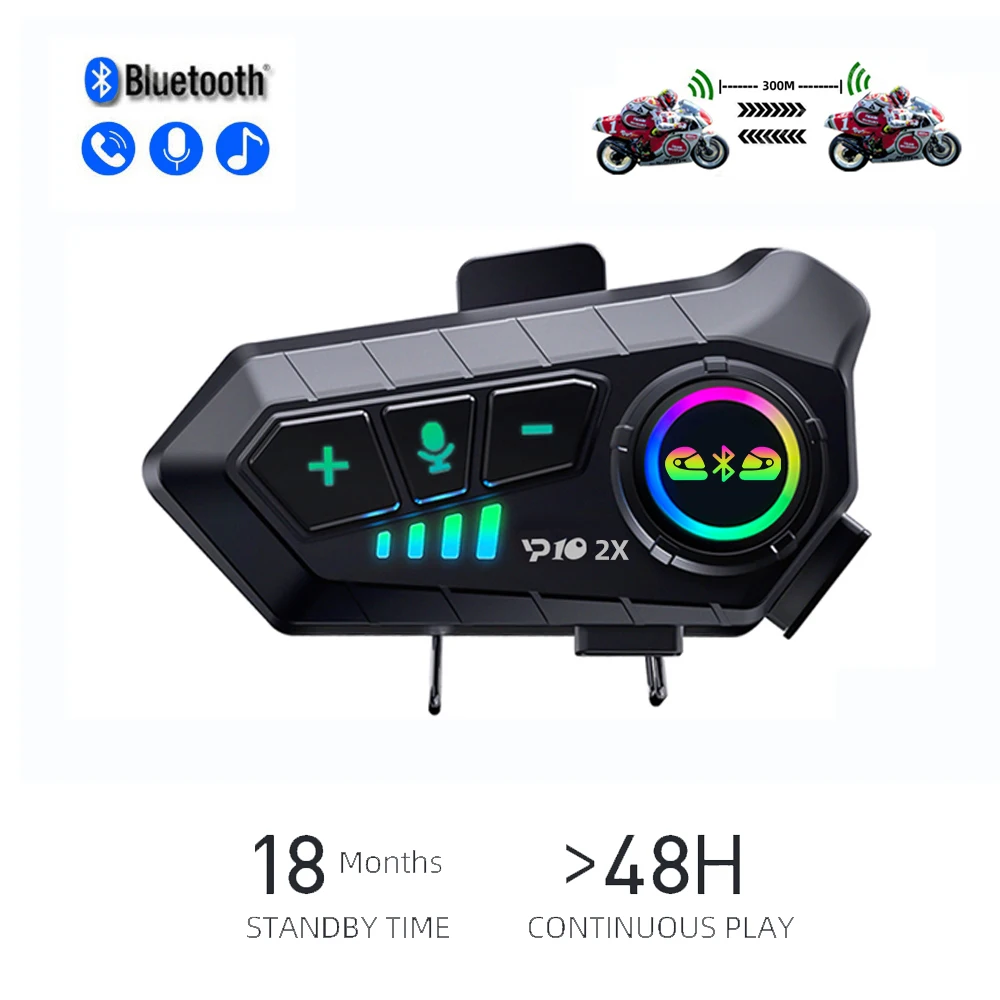 

YP10 Bluetooth Moto Interphone Wireless Motorcycle Helmet Intercom Headset 2000mAh Long Standby Time BT5.3 Intercommunication