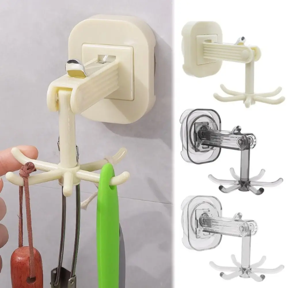 360° Rotating Rotary Hook Rack High Quality Punch-free Folding Suction Cup Hook Home Organizer Towel Holder Six-claw Hooks