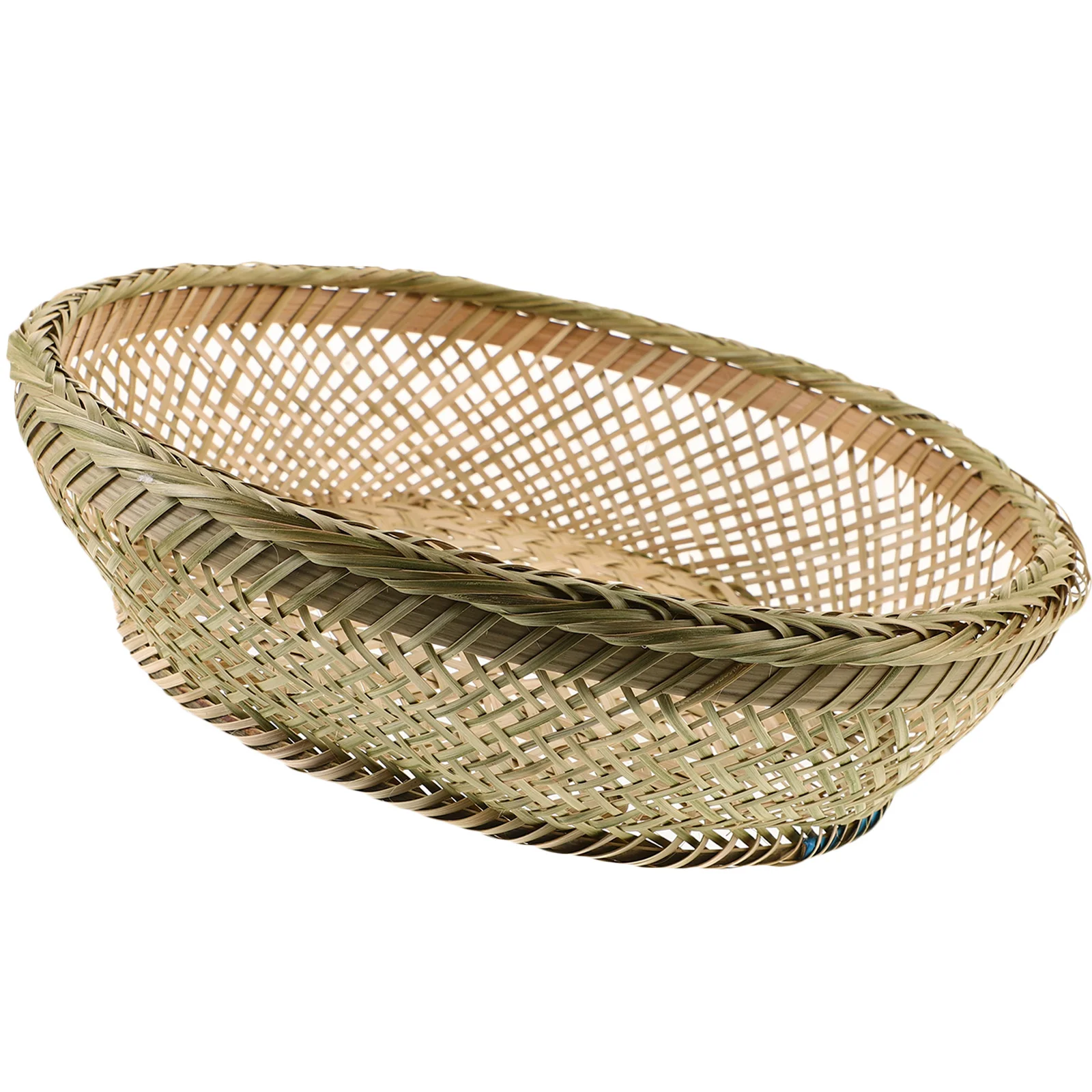 

1Pcs Bamboo Woven Basket Olive Green Beautiful Generous Practical Rural Style Weaving Craft Fruit Picnic Storage