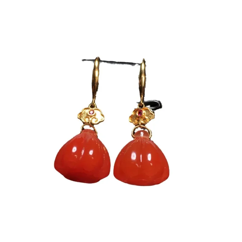 

Carved lotus pod 18k thick gold inlaid earrings, ruddy and beautiful new Chinese earrings.