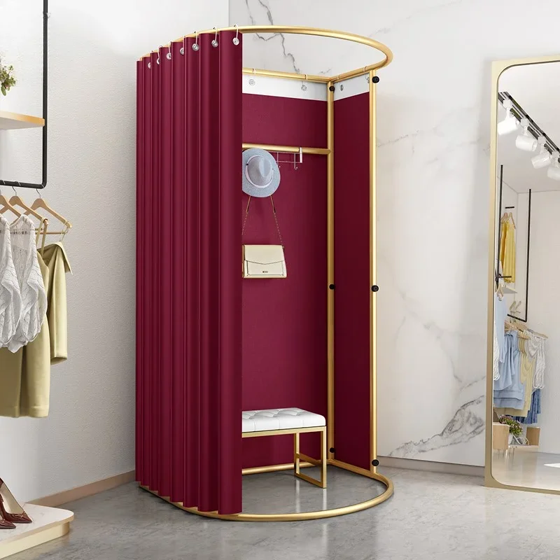 Simple Display Rack Curtain Clothing Store Mobile Fitting Room Floor Rail Rack Fitting Room Storage Holders Bathroom Accessories