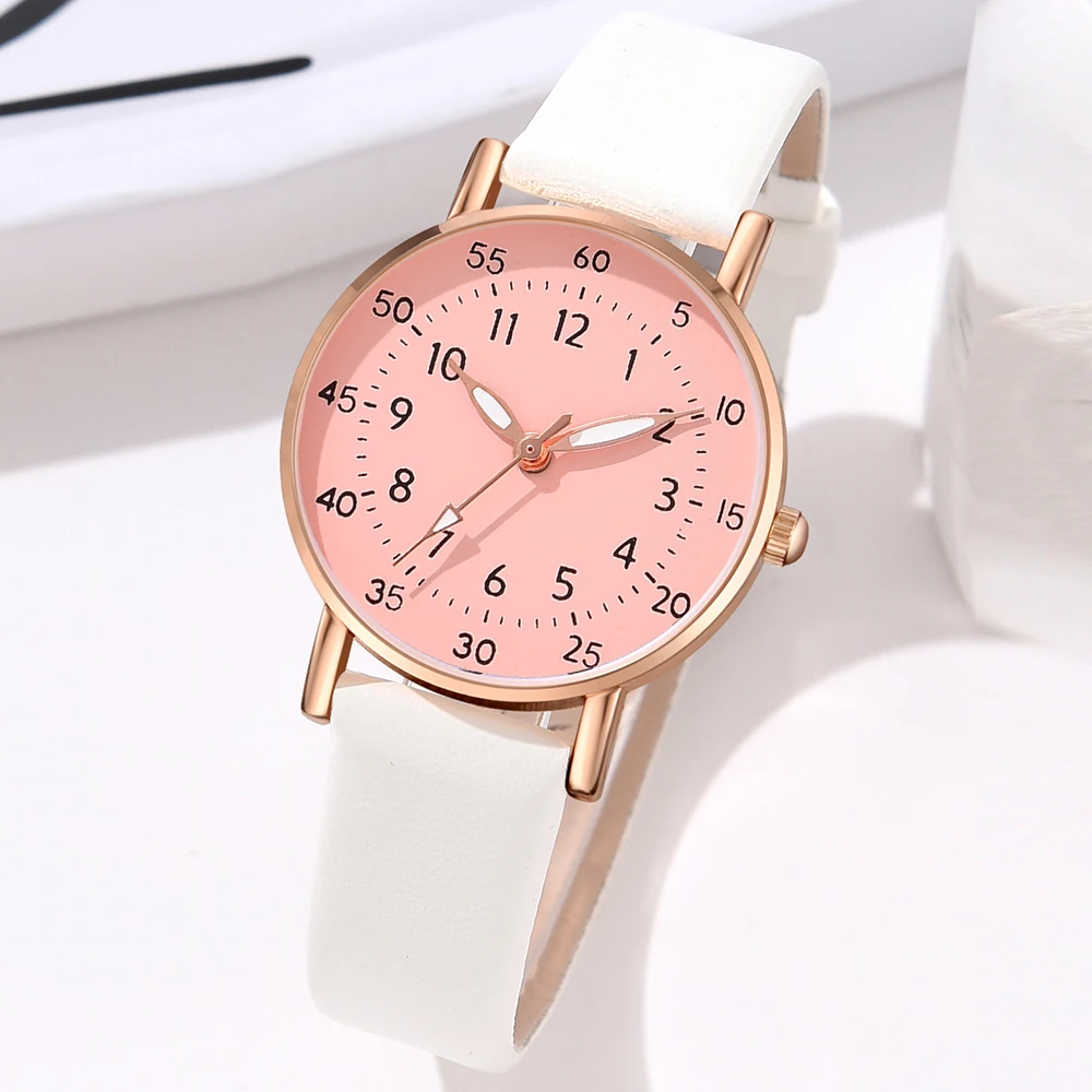 1Pcs White Minimalist Style Roman Numeral Pink Dial Watch Luxury Couple Casual Quartz Watch Is The Perfect Gift For Her （NO Box）