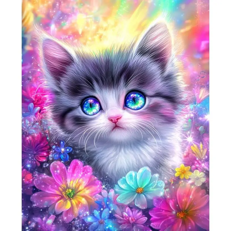 

PhotoCustom Handpainted Acrylic Painting Colorful Cat Diy Kit For Adults Paint By Numbers Animal Wall Art Home Decor