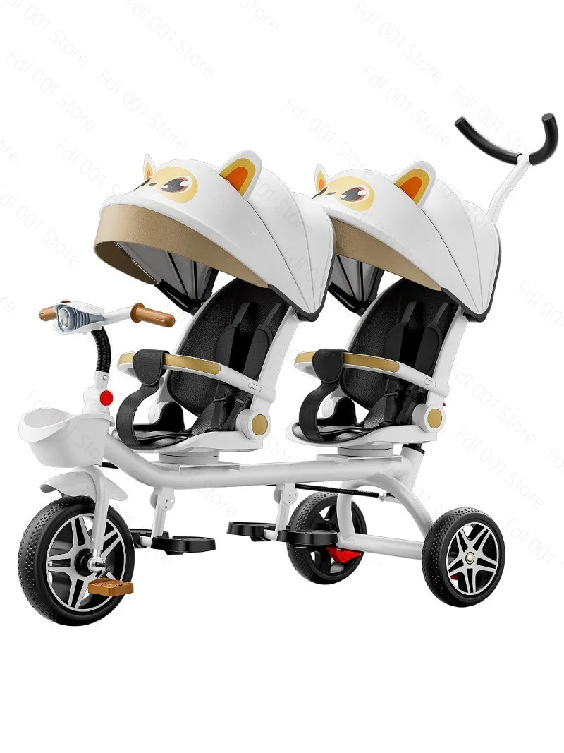 Double children's tricycle baby bicycle can lie down human twin trolley size treasure folding children's cart