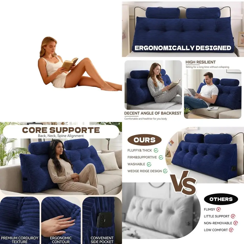 

California King Adjustable Back Support Wedge Pillow for Bed Sitting or Reading, Removable & Washable Cover, Blue, 71x8x20 Inche