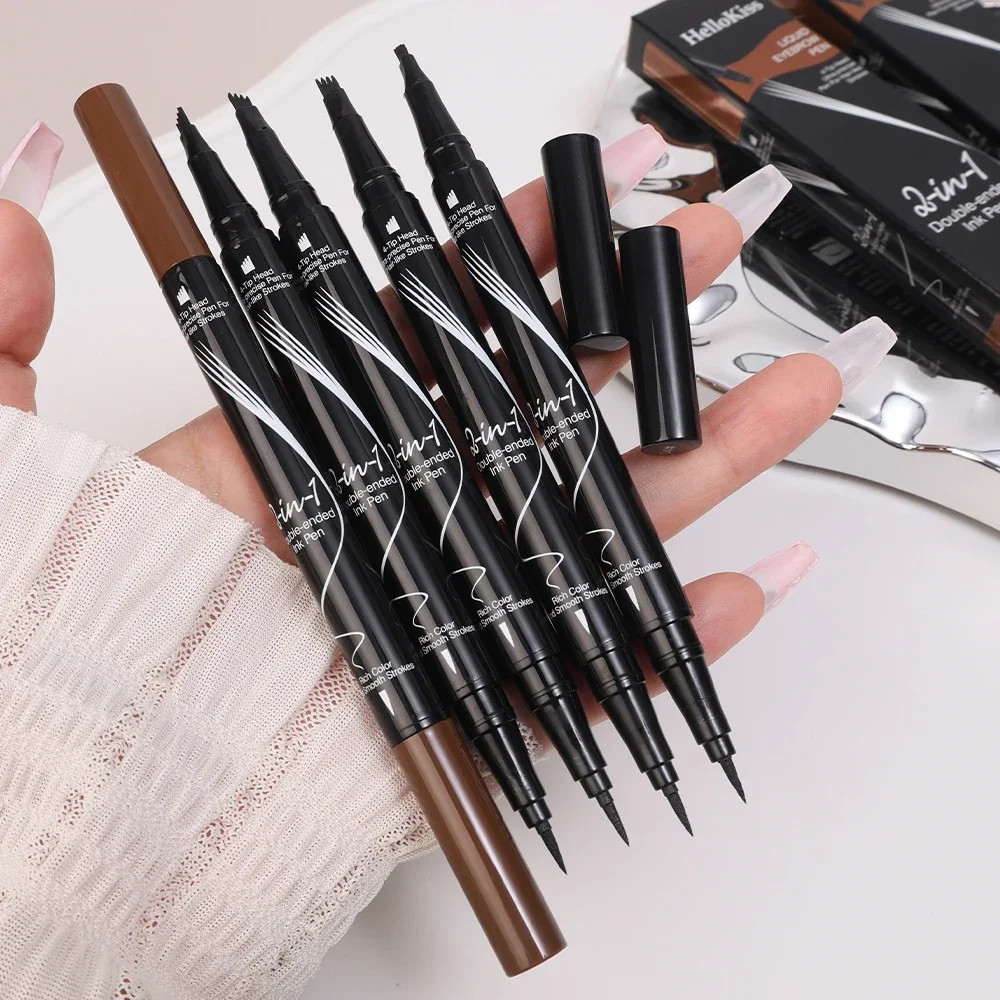 4-vorken tweekoppige vloeibare wenkbrauwpen eyeliner waterdicht langdurig geen vlekken natuurlijk zwart bruin wenkbrauwen potlood cosmetica