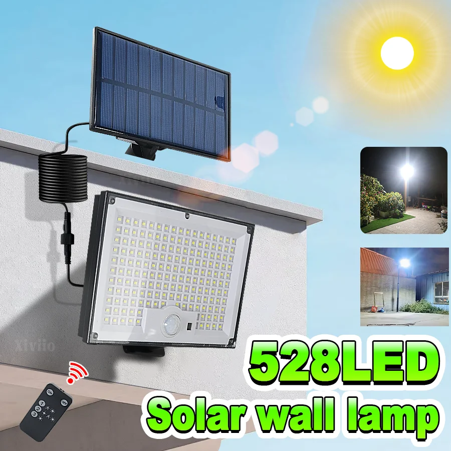 2026 NEW 528 LED Soalr Lamp Motion Sensor Security Lights IP66 Waterproof Solar Powered Flood Lights for Garden Yard