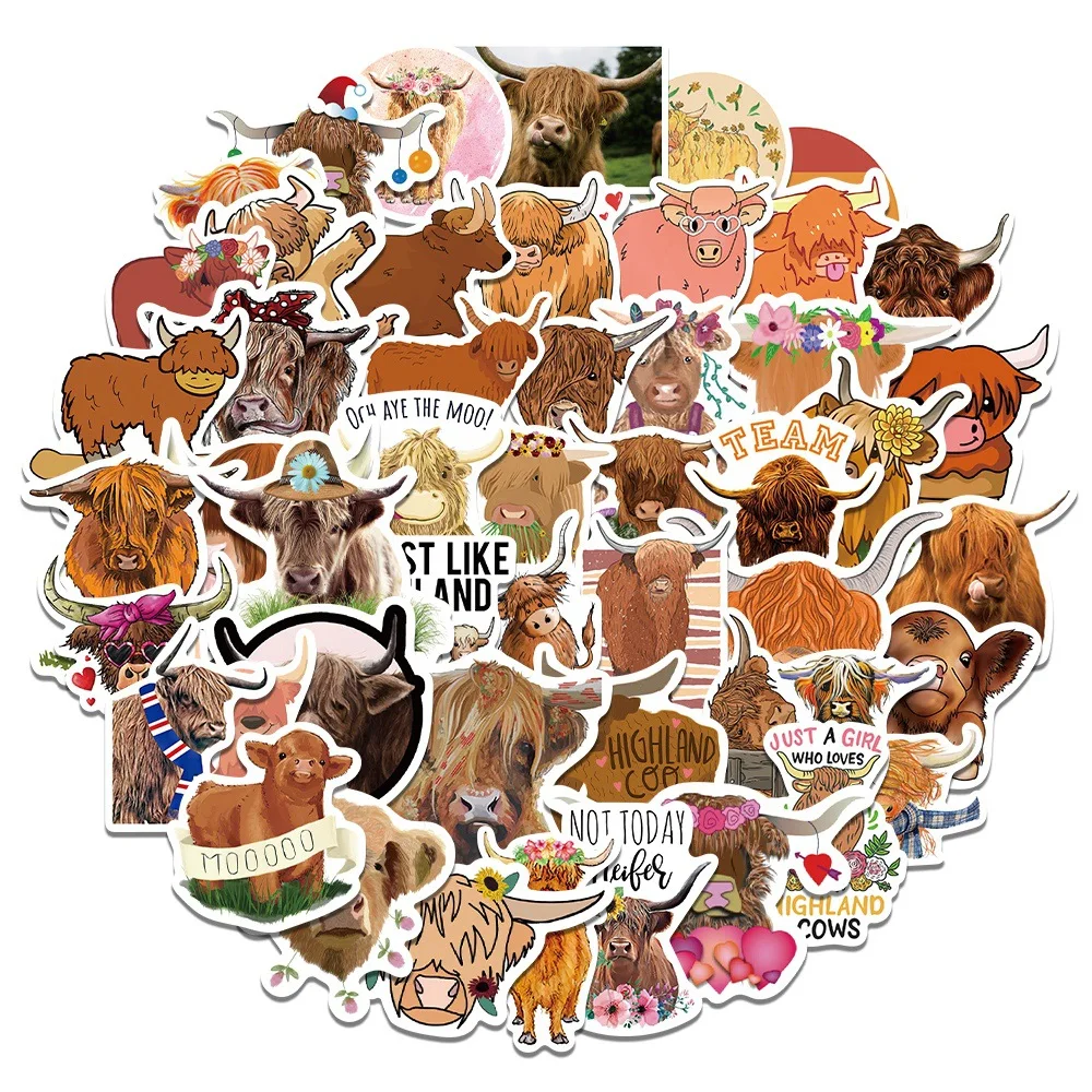 50PCS Highland Cow Personalized Unique Graffiti Sticker Highland Cow Suitcase Water Cup Scooter Waterproof Sticker