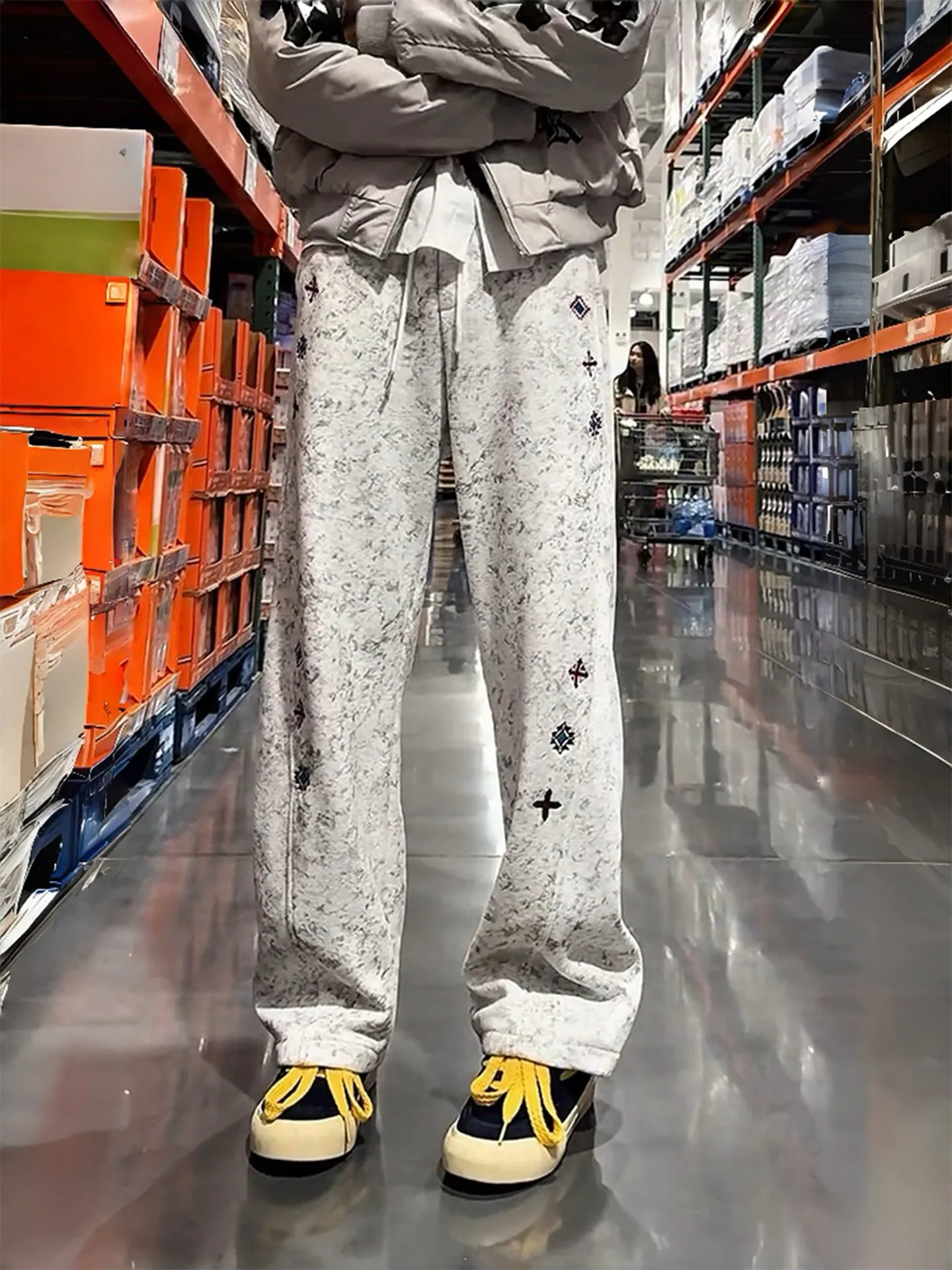 

Мужские повседневные брюки прямого кроя с вышивкой и эффектом тай-дай, на флисовой подкладке, с эффектом стройности, для спорта и отдыха