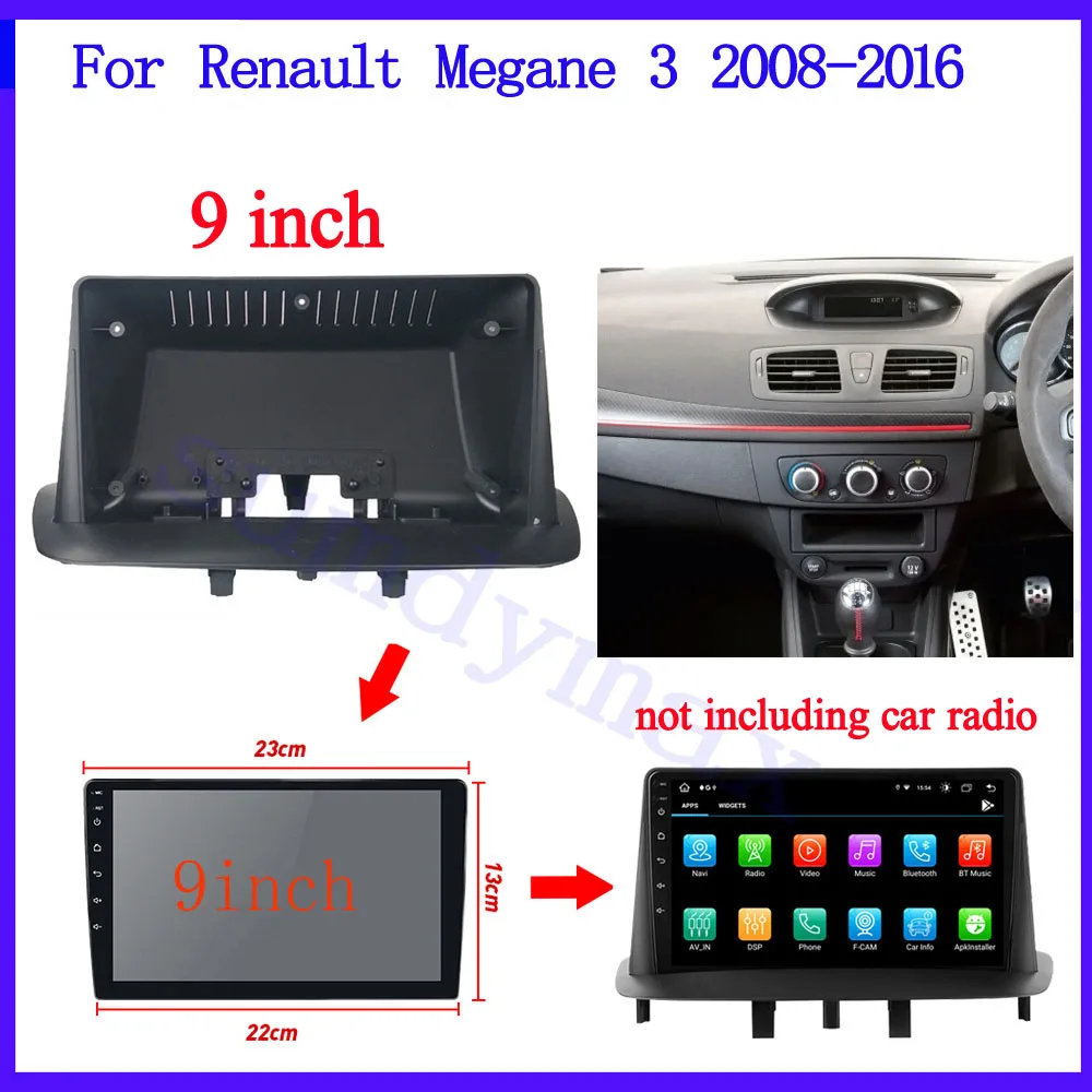 

9 Inch 1din Car Radio Fascia Panel Frame for Renault Megane 3 2008-2016 Installation DVD GPS Mp5 Dash Mount Kit car frame