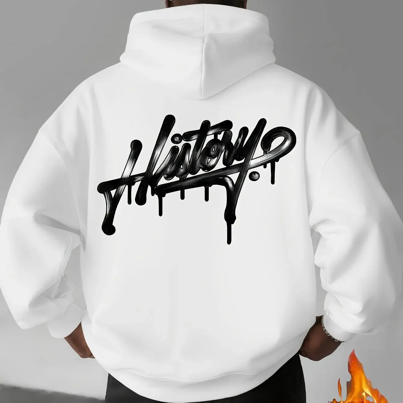 Men Women  Drip History Graffiti Letter Hoodie Back Street Text Graphic Casual Loose Fit Fleece Lined Pullover Hooded Sweatshirt