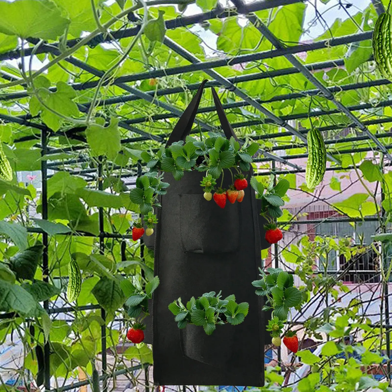 Strawberry Plant Bag Breathable Vegetables Holder Fabric Strawberry Grow Bags For Potatoes Onions Taro Carrots Courtyard Balcony