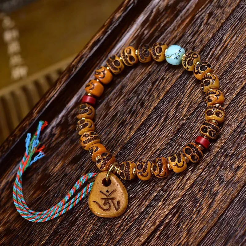 Bone Carving Corpse Tuolin Single-Wrap Tibetan Tassel Turquoise Accessories Men and Women Bracelet