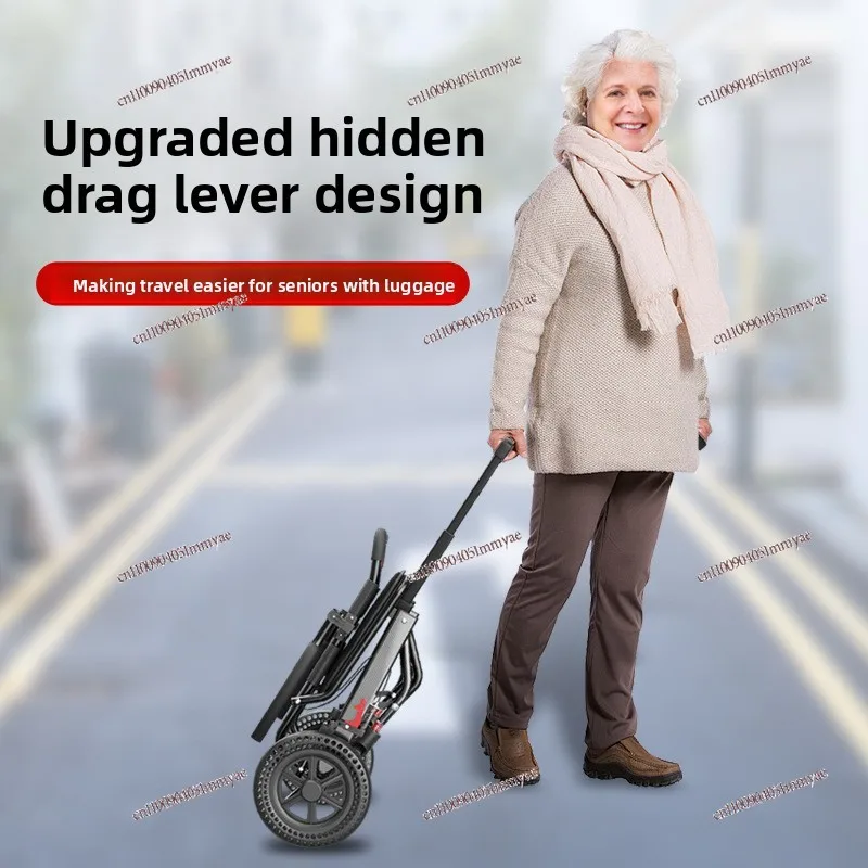 Wheelchair Ultra Lightweight Foldable Small Portable Travel Hand Push Belt Shopping Blue Scooter for The Elderly
