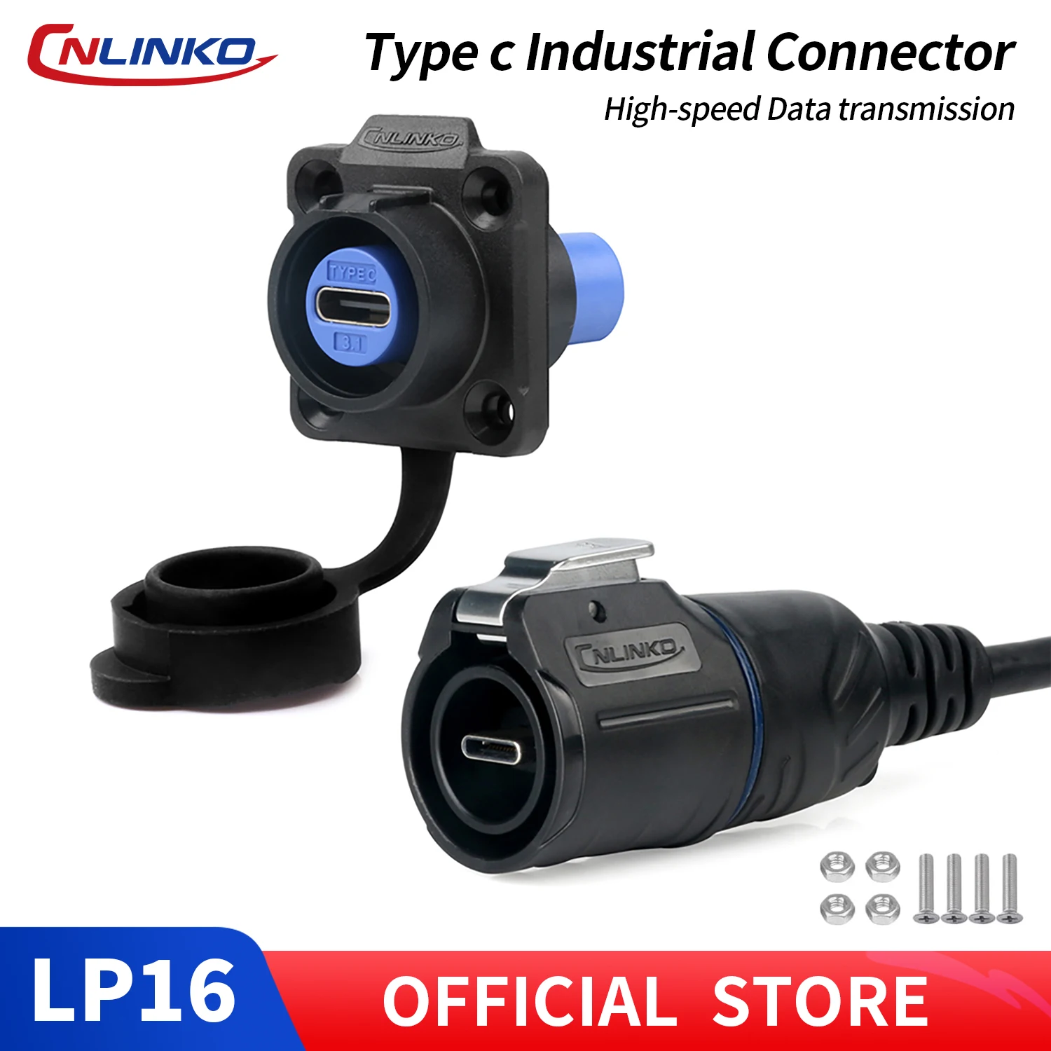 CNLINKO LP16 Wasserdichter Typ-C-Kabelstecker 5A Schnellladung USB 3.1 Hochgeschwindigkeits-Datensynchronisationsstecker mit 0,5M / 1M Kabel