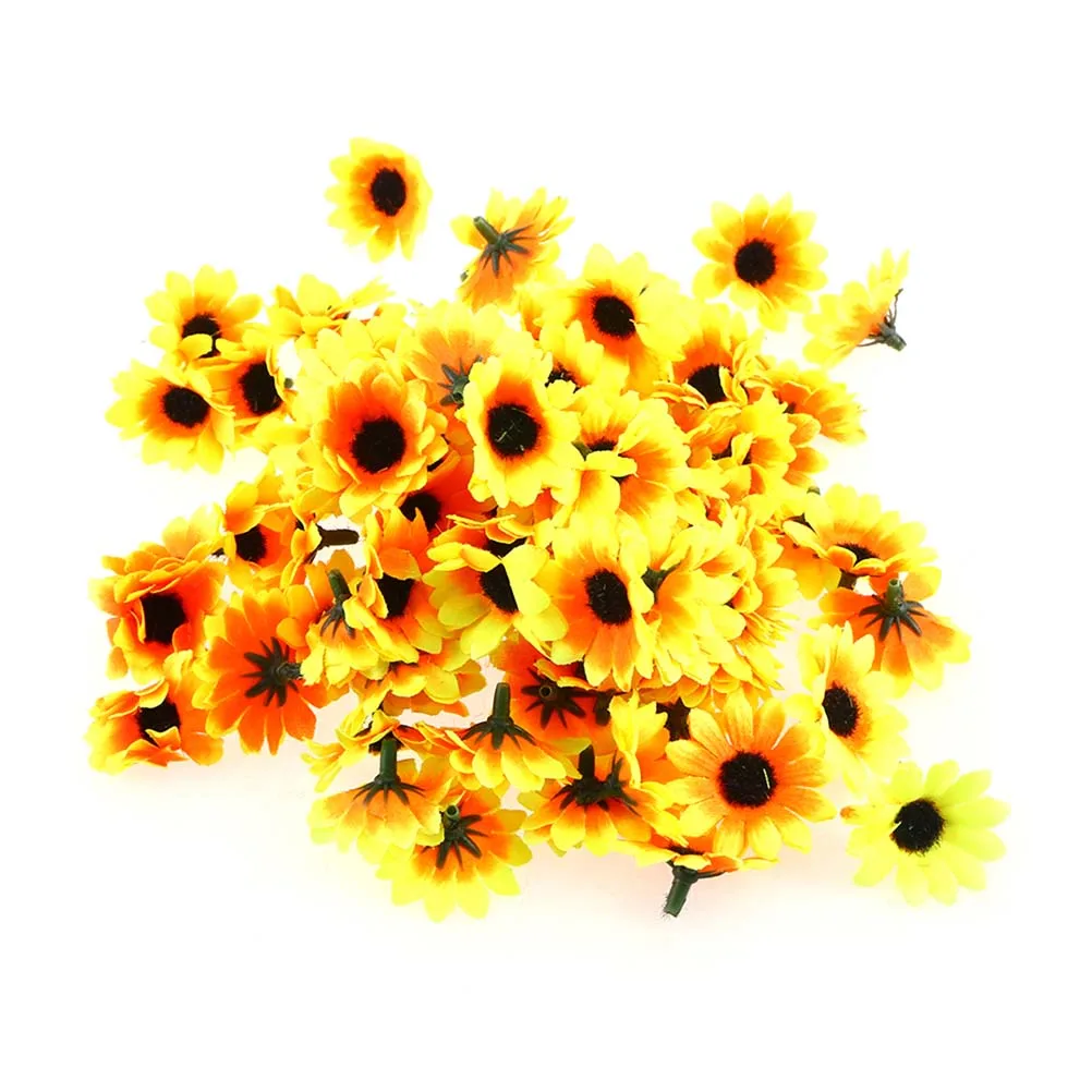 

200pcs Artificial Sunflower Heads Polyester Plastic Material Lifelike Look Easy Clean Home Decor Party Accessories