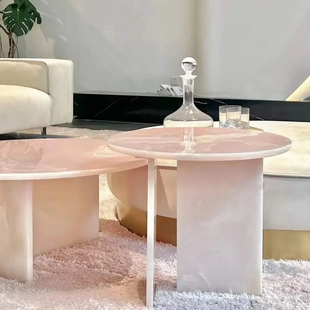 Pink Onyx Marble Modern Eco-Friendly Durable Coffee Table for Villa Apartment Living Room Dining Room Home Furniture