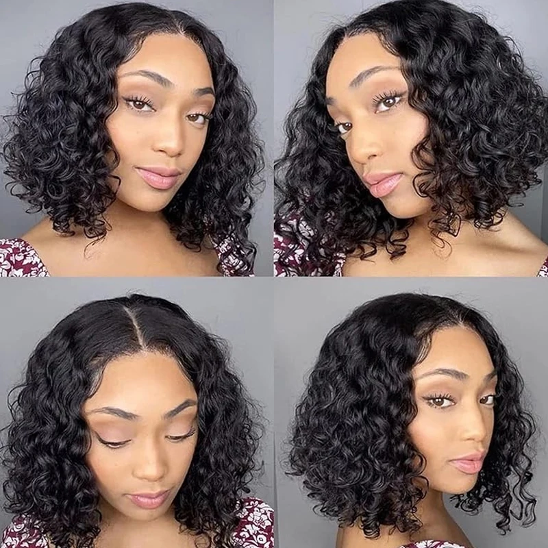 Brasileira Onda Profunda Bob Perucas Curtas, 100% Cabelo Humano Virgem, Peruca Lace Frontal Transparente, Pré Arrancadas, 4x4 Peruca Lace, 13x4