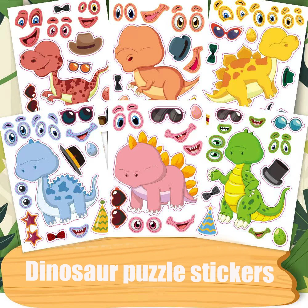 Children DIY Puzzle Sticker Funny Make Dinosaur  Assemble Jigsaw Stickers Kids Early Education Toy Boys Girls Gift Party Favor