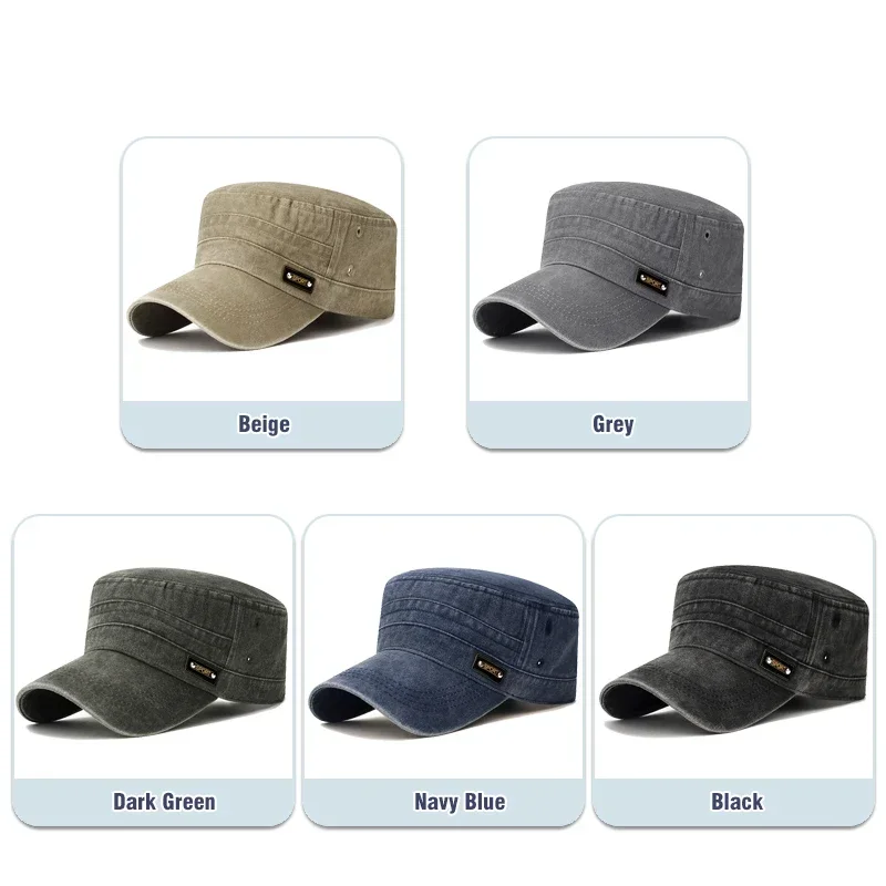 New Unisex Washed Distressed Cotton Flat Top Cadet Hat Fashion Men and Women Outdoor Casual Sport Sun Visor Flat Cap