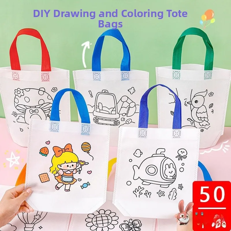 kindergarten-children's-day-gift-bag-diy-hand-drawing-coloring-handbag-student-travel-bag-abs-pc-material-with-rod