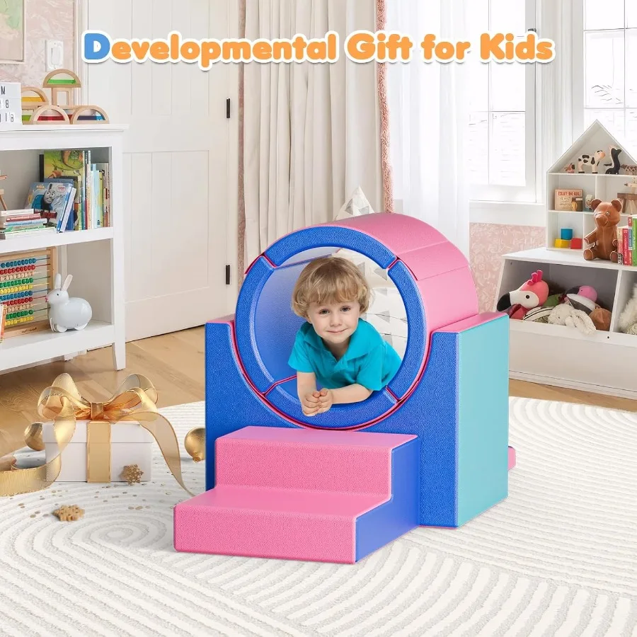كتل تسلق إسفنجية للأطفال الصغار من 1 إلى 3 سنوات، مجموعة لعب ناعمة مكونة من 5 قطع مع ألعاب استكشاف الزحف على شكل نفق، كتل آمنة للرضع في الأماكن المغلقة لـ B