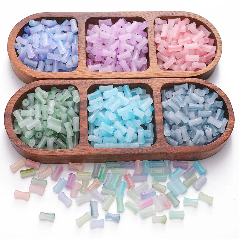 20/50 قطعة التدرج اللون الزجاج الخيزران شكل مشترك الخرز أنبوب الخيزران فضفاض الخرز لصنع المجوهرات سوار Charm بها بنفسك إكسسوارات