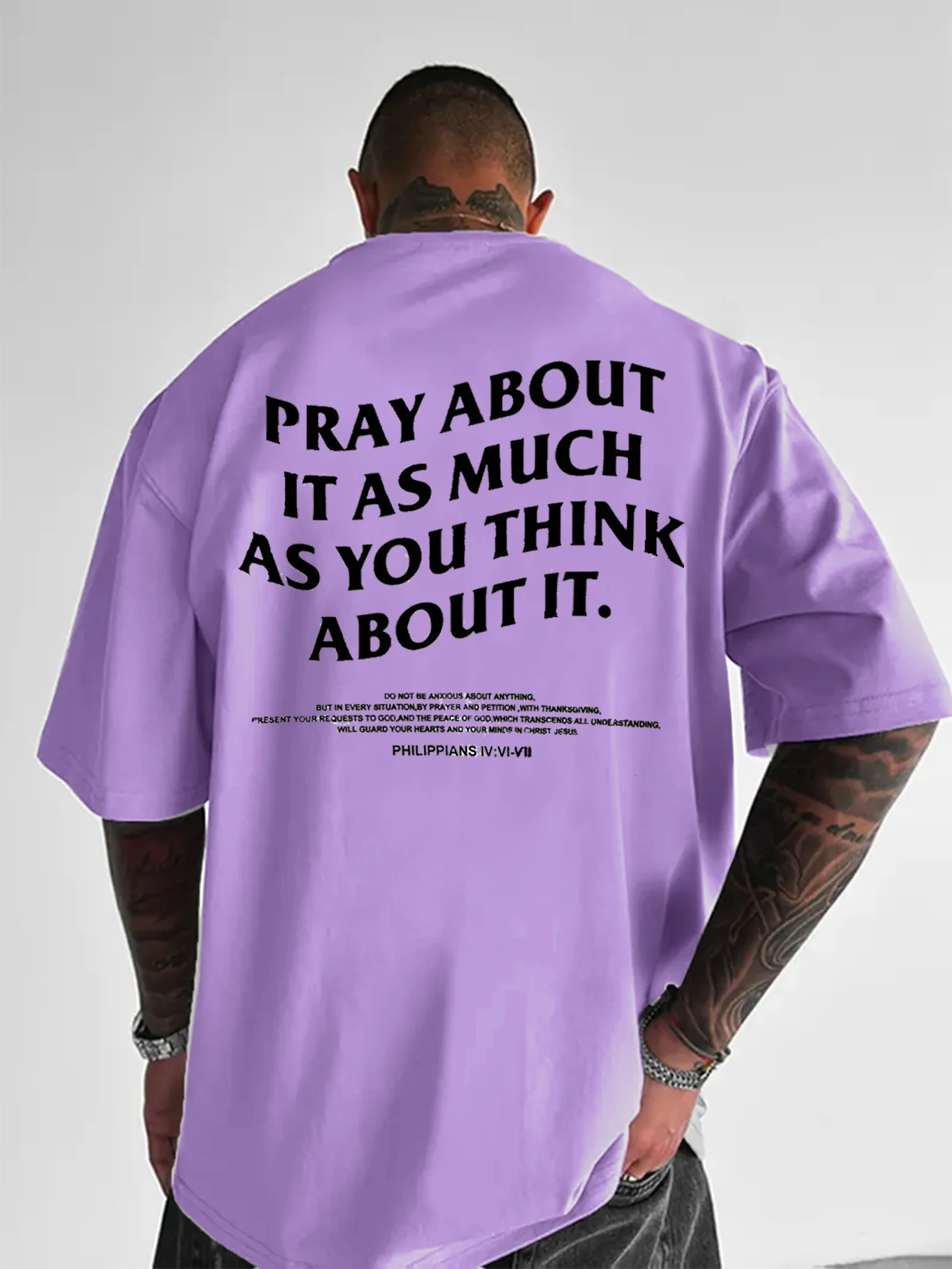 Oversized Men Short Sleeve T-Shirt, Pray About It Letter Back Print Streetwear Casual Crew Neck Summer Graphic Tee