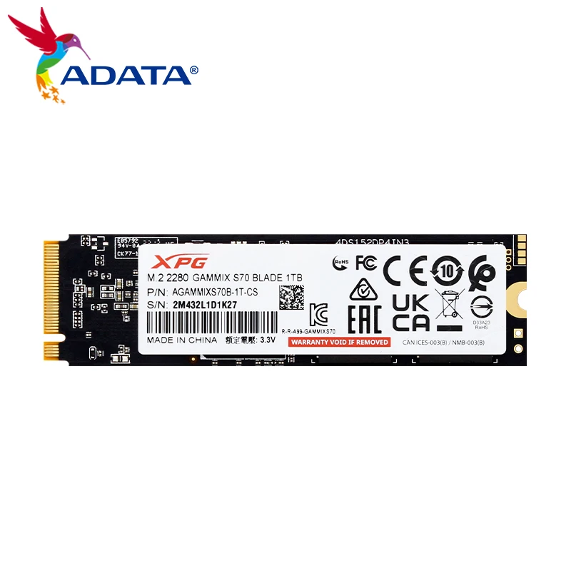 Imagem -03 - Disco Rígido Interno Lâmina Adata-xpg S70 Ssd Pcie 4.0 512gb 1tb 2tb Nvme M.2 Tlc Disco Rígido Max 7400 Mbps