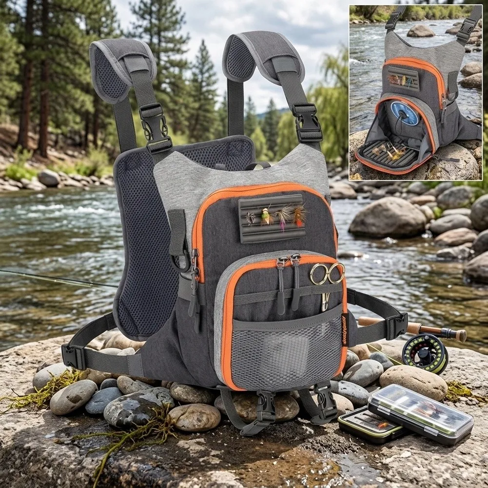/Fly /Fishing /Chest Pack Waterproof Lightweight Vest With 2 Fly Box Storage Organized Gear Bag For Anglers Stream River Tackle view 5
